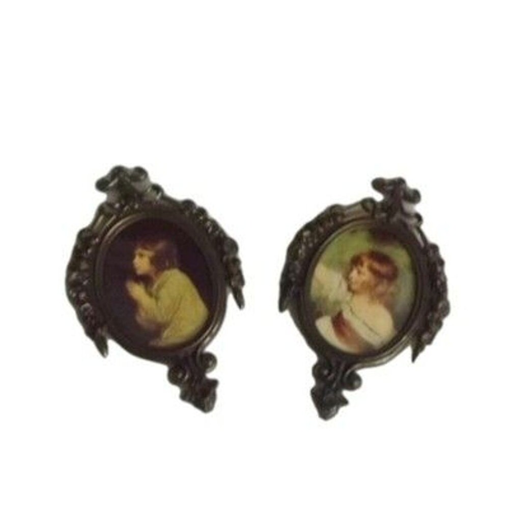 Vintage Set of 2 Brass Frame Young Girl Photo Parlor Ornate Italy 6 1/2x4"